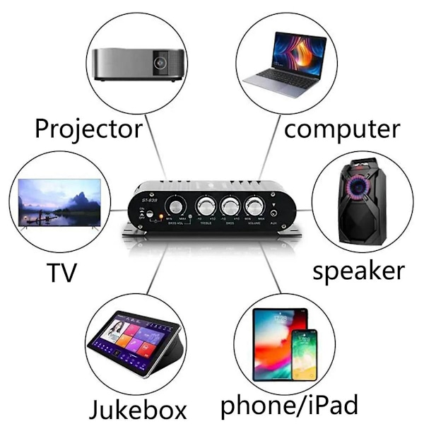 TS-St-838 Hifi Forstærker 2.1 Kanal Bil Mp3 Mini Forstærker Aux Input Høj Og Lav Basjustering Super Bas