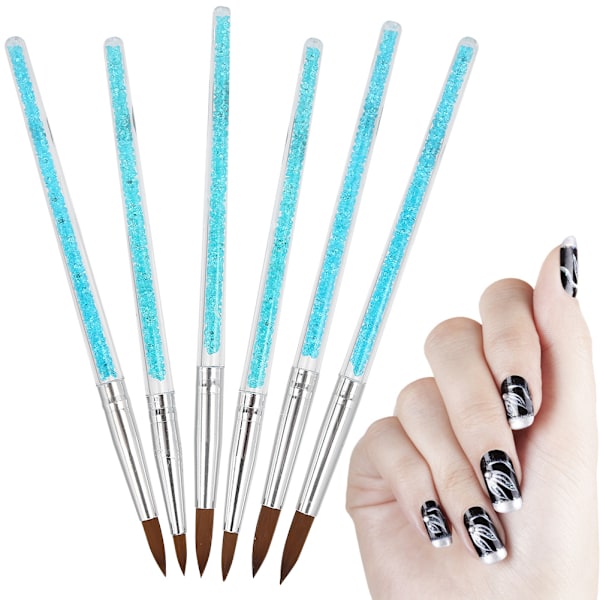 6 stk Nylon Hår Nail Art Pensel DIY Blomstermønster Neglemaling Tegning Pensel Penna