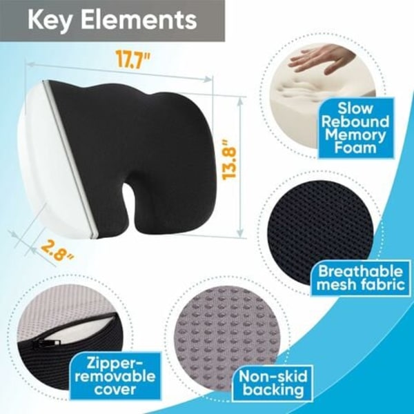 TS-Setepute for kontorstol - Fast memory foam-pute for haleben - Haleben, isjias, smertelindring i b