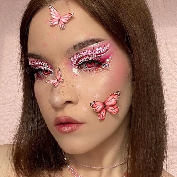 Bio-Essens 2 kpl Halloween Cosplay-kontaktlinssit, Pinkki Punainen Linssi, Moniväriset Linssit, Anime Cosplay-linssit, Trendikäs Linssi, Anime Yandere Pink 0