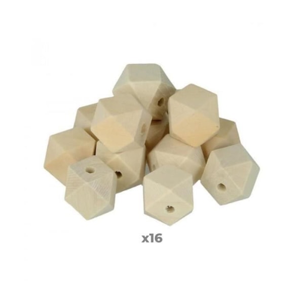 16 monikulmaista puuhelmeä 20 x 27 mm
