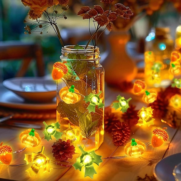 10 jalkaa LED-kurpitsa vaahteranlehti valosarja paristokäyttöinen syksyn sadonkorjuu pöytä sisä- ja ulkokoristelu Halloween kiitospäivän juhlakoristelu