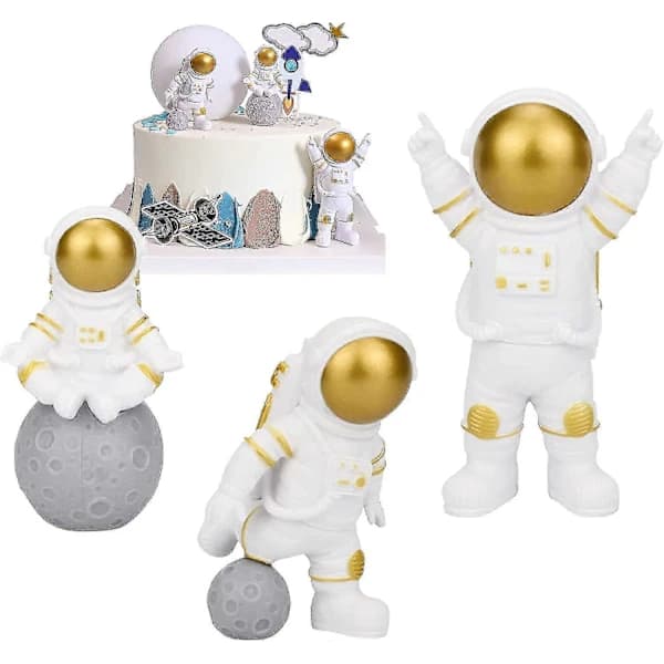 [3 stk.] Astronautfigurer Kakepynt (gyllen)
