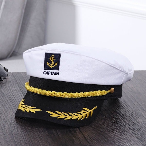 Kaptajnshat Marineblå Hue til Voksne og Børn Kostumetilbehør (Hvid)