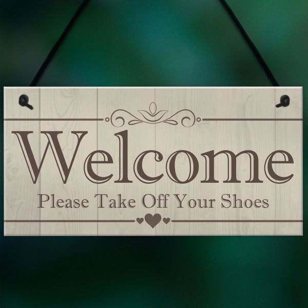 Välkommen Vänligen ta av dig dina skor Hängande plåtskylt Hus verandadekor present (khaki）（1st)