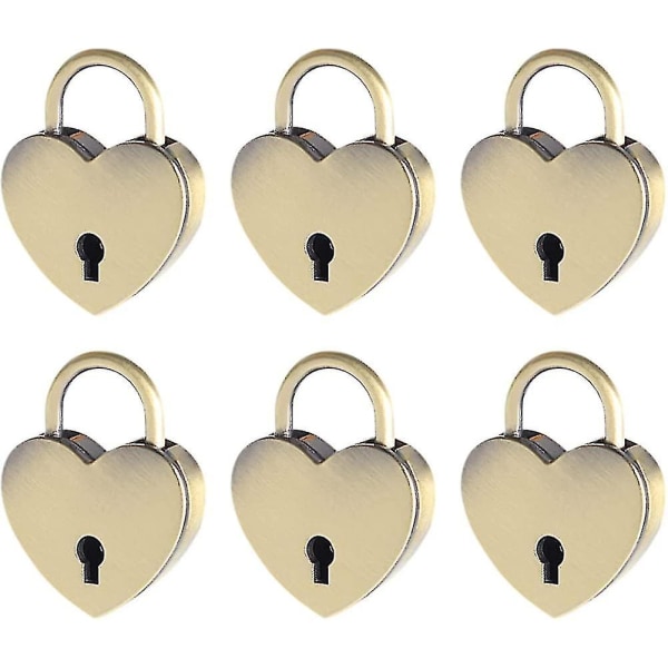 6 delar litet nyckellås Mini hjärtformade bronshänglås med nycklar Antika