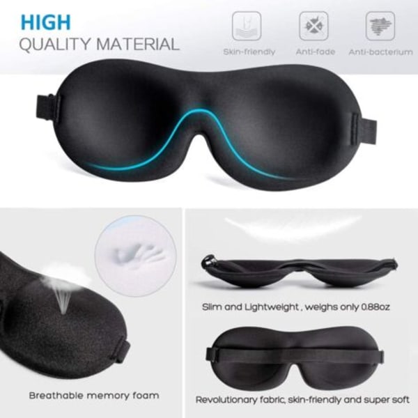 Sovmask för kvinnor och män, 100% mörkläggande ögonbindel 2-pack, fullt justerbar spänne 3D ögonkontur sovmasker för resor, spa, tupplur, flyg