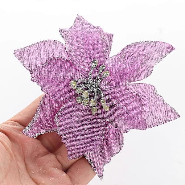Glitterlilla Kunstige Juleblomster - 13 cm Festlig Dekoration