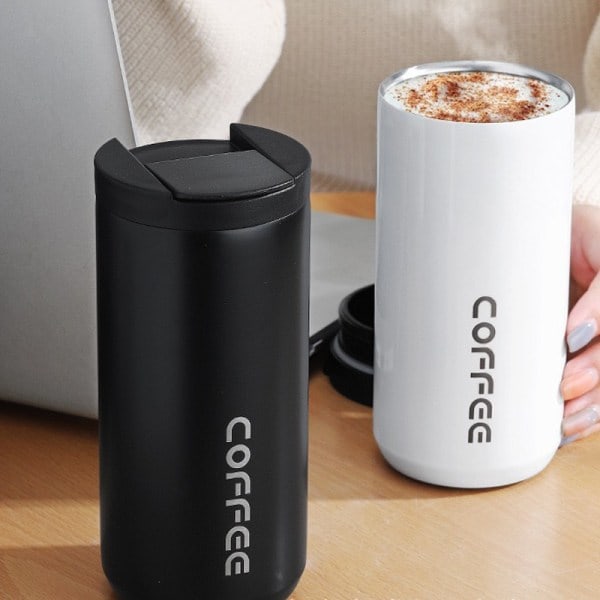 400 ML/500 ML Isoleret Tumbler Kaffe Knap Vakuumisoleret Kaffe Termoskop Rustfrit Stål Termisk Kop Hvid 400 ml