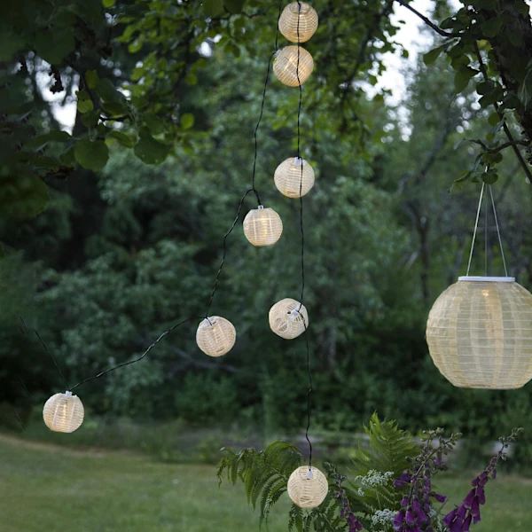 Solcellelyskæde Beige risbold 10 LED varm hvid