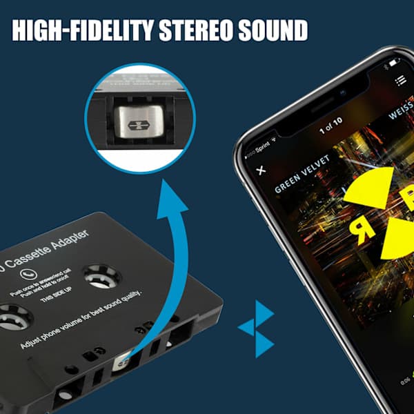 Bluetooth 5.0 bilstereo kassettadapter til aux Svart