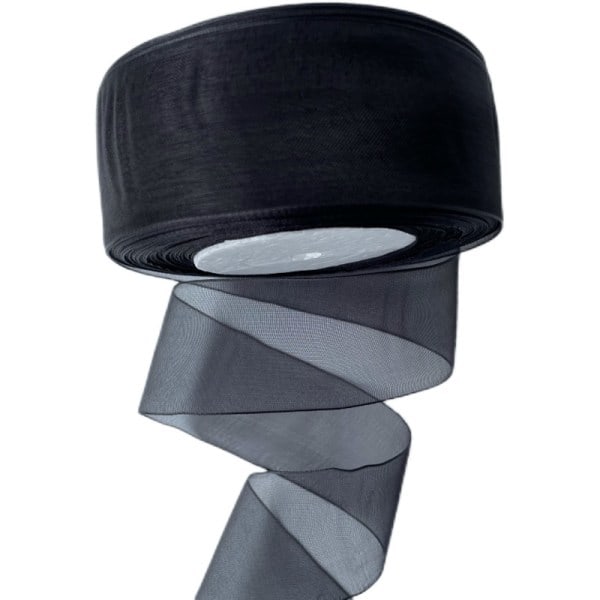25m Musta 40mm leveä kudottu reuna organza nauha | Askarteluun