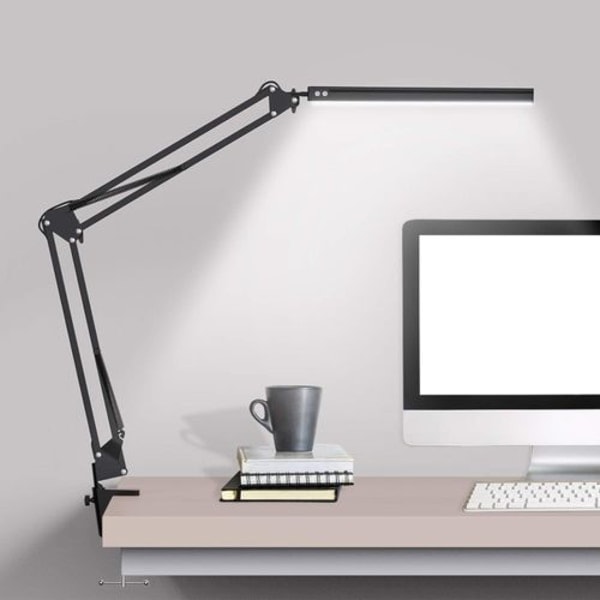 LED-skrivebordslampe med klemme, svingarm, justerbar