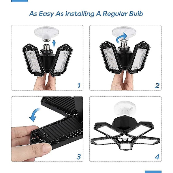 LED-garagebelysning 120W 10000lm E27 6500K Justerbar 5-panel Deformerbar