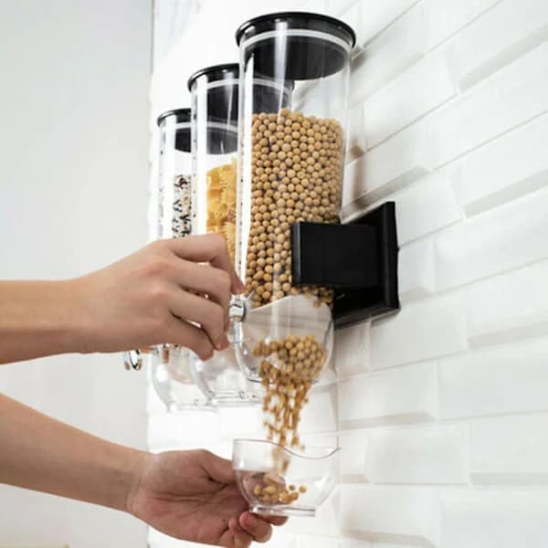 Vægmonteret Cereal Dispenser ABS Tørfødevarebeholder til Køkkensnacks Havre Ris Sølv 31 x 16 cm Silver
