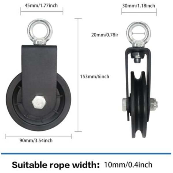 TS-2 kpl 90 MM Hihnapyörä kaapelille - Kuntosalilaitteiden hihnapyörä - DIY-lisävaruste nostohihnapyörä vaijerille - Kantavuus 160 kg NPTERBL