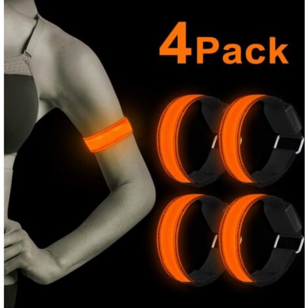 Reflekterende LED Armbånd, 4 Pakning Reflekterende LED Armbånd, Vanntett og Justerbart Høy Synlighet Sikkerhetsarmbånd for Utendørs Sport, Løping, Jogging