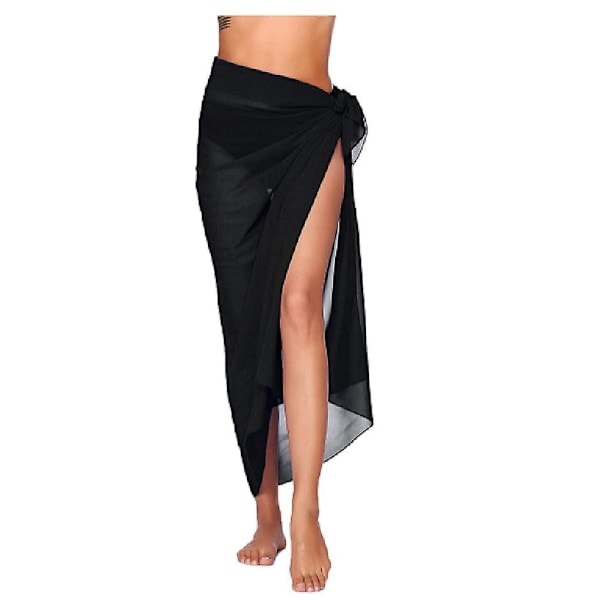 Strand Sarong Pareo Bikini Wrap Kjole Omslag For Badetøy svart