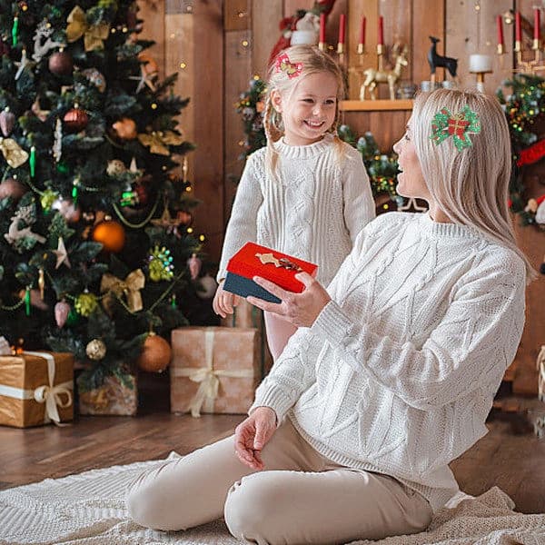 6 stk. Julehårspenner Glitter Paljetter Nisse Sløyfe