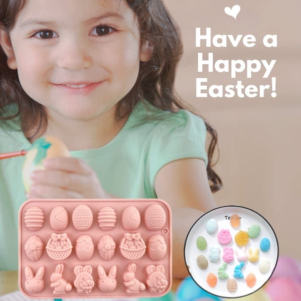 1 pc Silicone Molds for Easter Chocolate 18 Cavities Egg, Rabbit, Bunny Head, Basket Molds for DIY Chocolate, Candy, Jelly