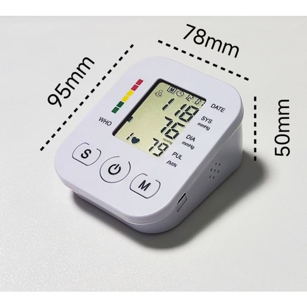 1. Blodtryksmåler overarm digital BP-maskine til hjemmebrug & pulsmåler med manchet-hukommelse LCD-skærm