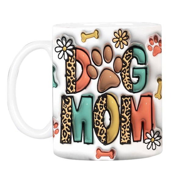 400ML Kat Mor Hund Mor Julekrus 3D fladt design kunsttryk Stort håndtag Vibrerende farve Tykt kaffekrus