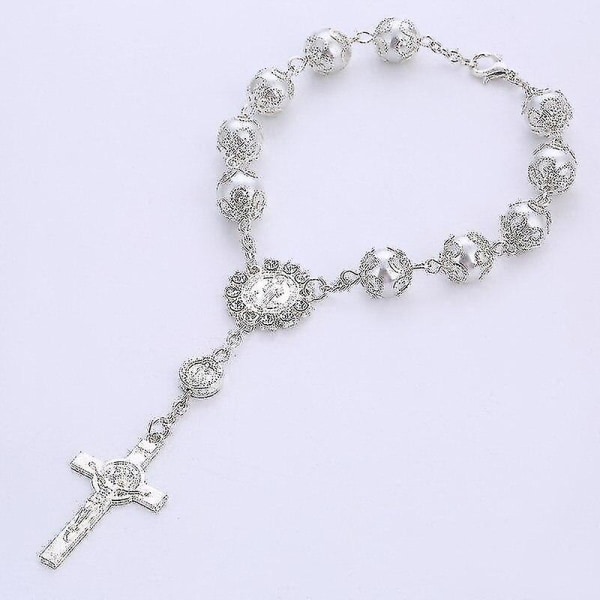 10st katolsk glaspärla - årtionde rosenkranshänge Silver