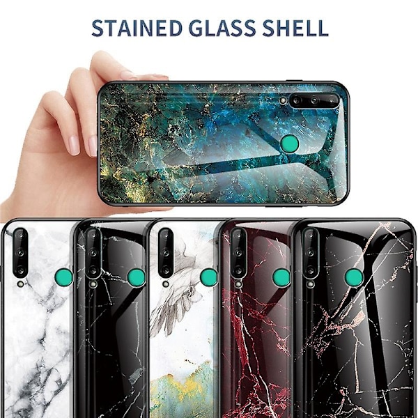 Marmor-tekstur herdet glass + PC + TPU hybrid etui for Huawei P40 lite E/Y7p