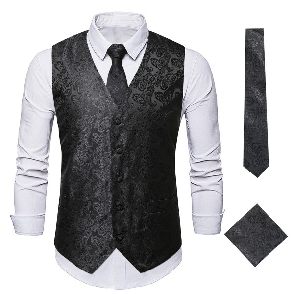 Herr kostymväst V-ringad printed Business Casual Guld Silver Väst 6 färger Black Silver 3XL