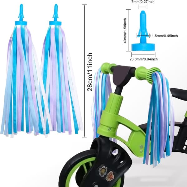 1 par cykelstreamers - tofsar för barncykel, sparkcykel, trehjuling - 28 cm - blå