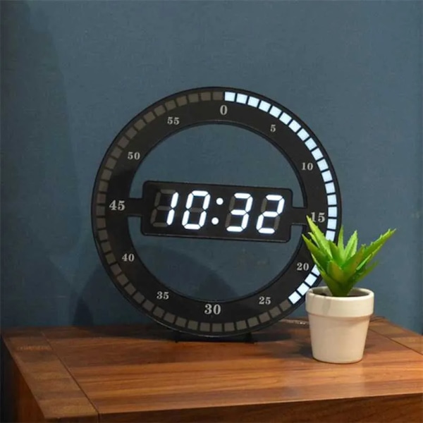 3D LED Digital Vægur Lysende Lydløst Elektronisk Vægur Temperatur Dato Multifunktion Spring Sekund Vægur USB 211110