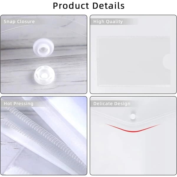 Transparenta plastfickor A4, dokumentmappar för pappersarbete, A4 plastkuvert, 6-pack