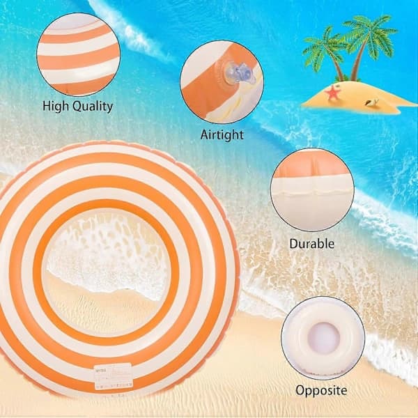 Retro striped thickened inflatable swimming ring, summer outdoor beach pool float, suitable for adults