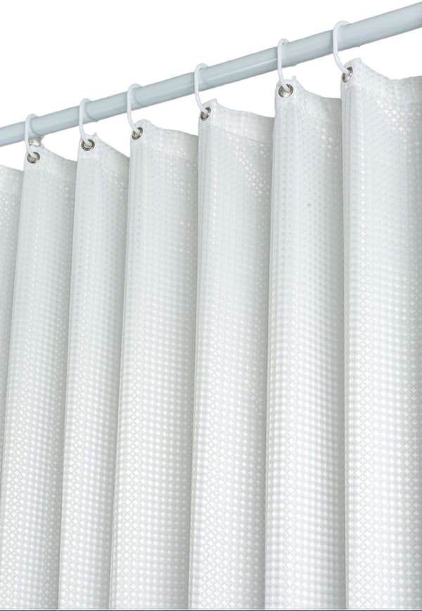 Dusjforheng, vanntett polyester vaffeltekstur med 12 plastkroker for baderomsbadekar og dusjer, hvit, 180 x 180 cm