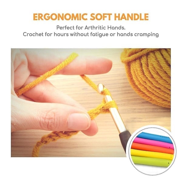 Hæklenålesæt, 2 mm (b) - 8 mm (l) Ergonomiske hæklenåle med etui