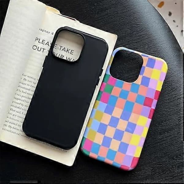Case for iPhone 15 Pro, Cute Colorful Plaid Shockproof Slim Soft TPU and Hard PC Protective Case Compatible with Mobile Case