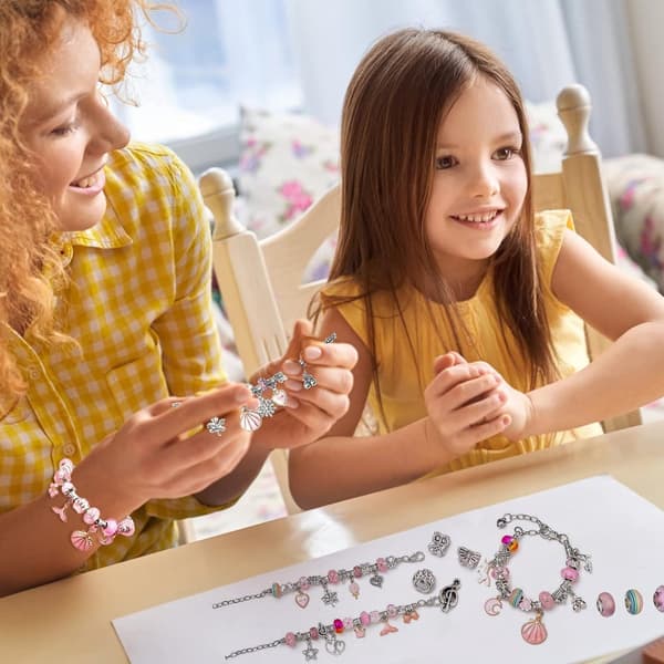 Armbåndsfremstillingssæt til piger 5-12 år - smykke- og perlesæt, pink, børnelegetøjsgave