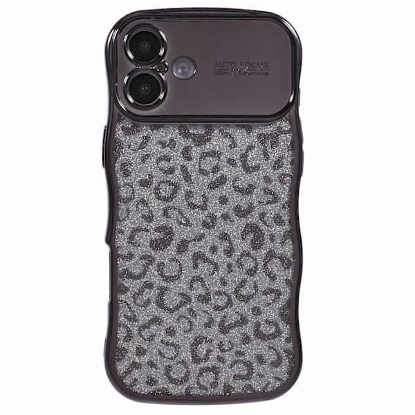 Cover til iPhone 16 Curly Frame TPU Mobilcover Leopard Print Glitter-Sort