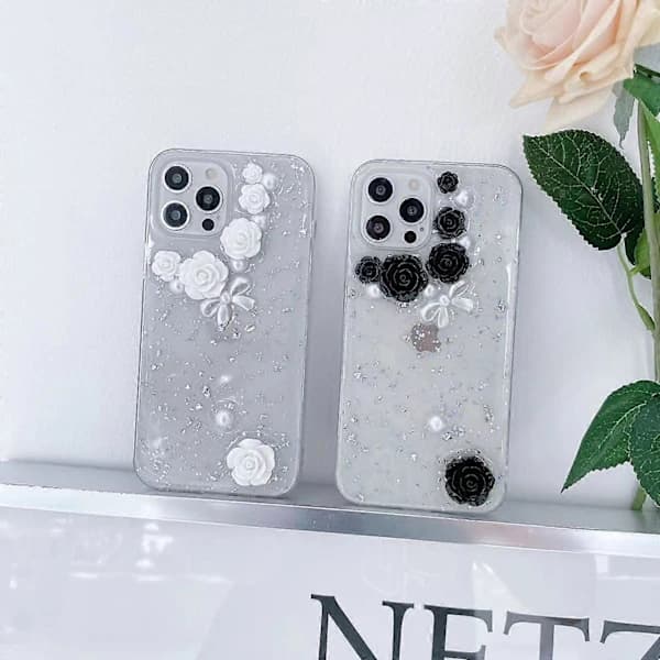 Til iPhone 11 3D Perleroset Rose Glitter Epoxy TPU Telefoncover