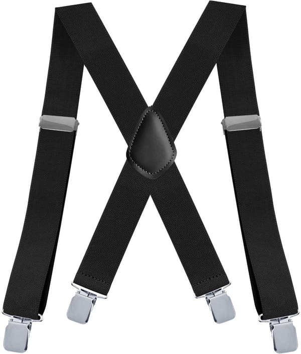 Herreseler med 4 brede kraftige clips, justerbare og elastiske til arbejdstøj, formelle og afslappede outfits, sort