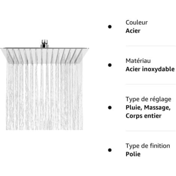 Antikalk Dusjhode, Regndusjhode Vannbesparende med Dyse i Rustfritt Stål 12 tommer / 30 cm Børstet Krom Finish, Firkantet
