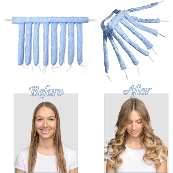 Hårrullar med set - värmefria lockar för långt hår (1 st, blå)