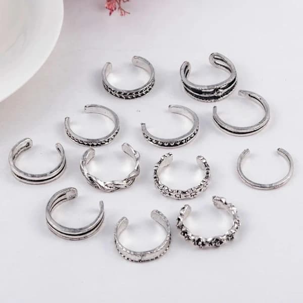12-pack Boho Silverringar / Tåringar - Justerbara Silver