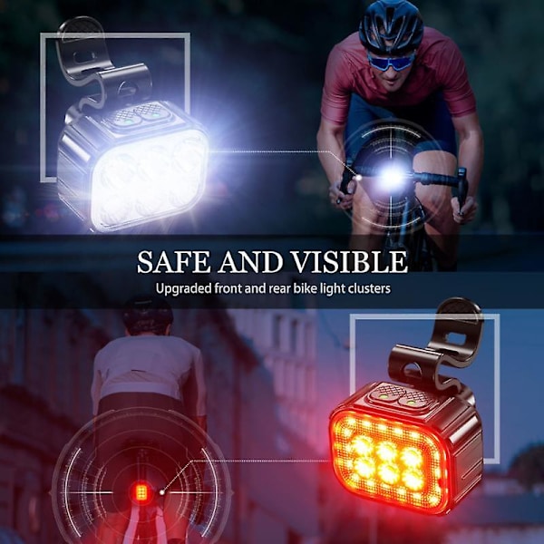 Sykkellykt Foran og Bak LED Oppladbar Lampe Mtb Sykkellys Baklykt