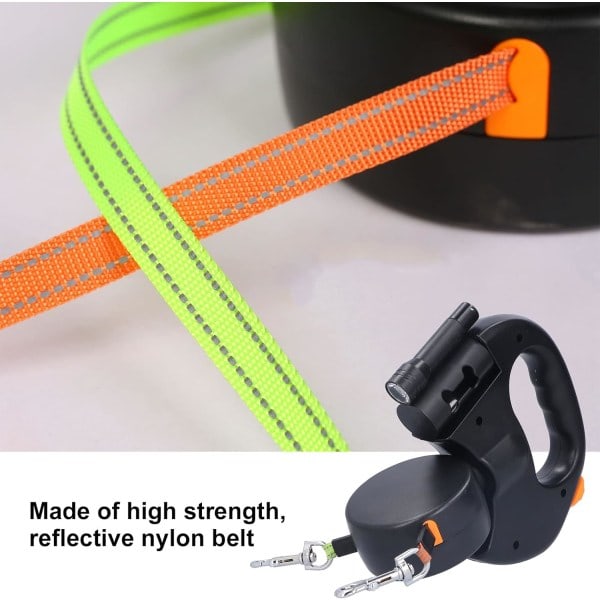 Dubbelt Koppel för 2 Hundar, Indragbart Hundkoppel för Hundar Upp till 25 kg/55 lbs, 3M Stretchbar Stark Nylon