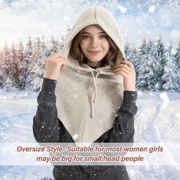 Stickad Balaclava Mössa och Halsduk Set, Bomull Ullblandning, Dubbla Lager Värme, Dam Vinterkläder, Brun, 55-60 Cm