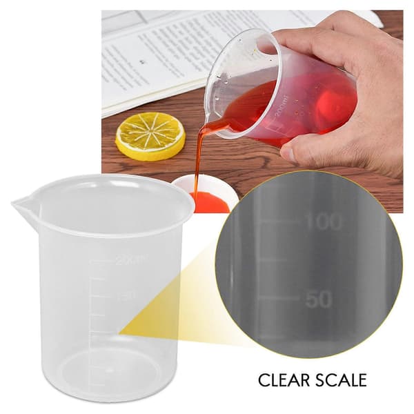 Kitchen Lab Graduated Beaker Clear Plastic Measuring Cup Thickened with Lid Measuring Jug 200mL 2pcs