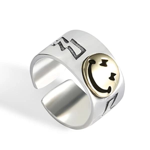 Ring med Smiley-ansikte Silver, Öppen Ring Justerbar Bredd, Smiley-ring
