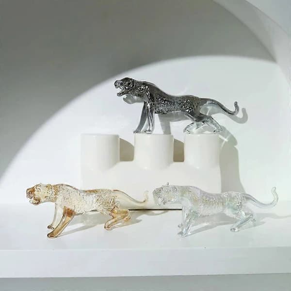 Farget Krystall Leopard Figur, Samleobjekt Glassdyr Ornament, Hjemmeinnredningsgave