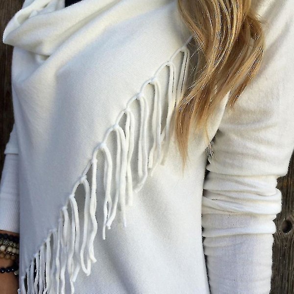 Dam Tofs Cardigan Sjal Stickad tröja Poncho Coat Wrap Top F White XL